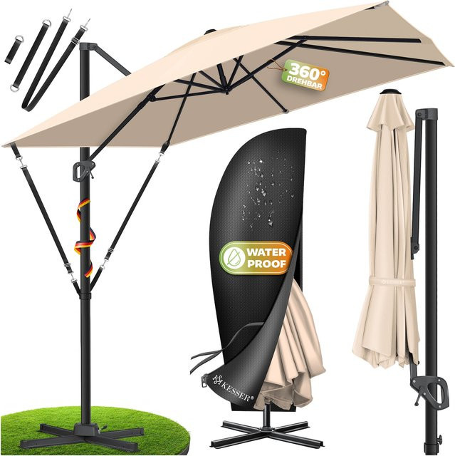 KESSER Ampelschirm SUN XL Sonnenschirm mit UV50+ Schutz, drehbar, neigbar und kippbar, inkl. Abdeckung und Windsicherung, B/B/H: 300 x 300 x 229,8 cm - Bild 1