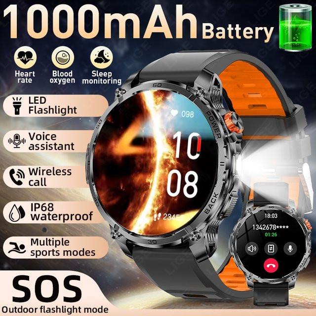 LIGE Smartwatch, Herren, Schwarz, Silikon, wasserdicht - Bild 1