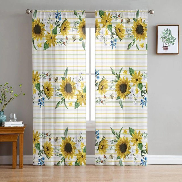 A Family Of Home Textiles Chiffon-Vorhang mit Sonnenblumen-Motiv in Weiß und Multicolour, Breite: 135 cm, Höhe: 114 cm - Bild 1