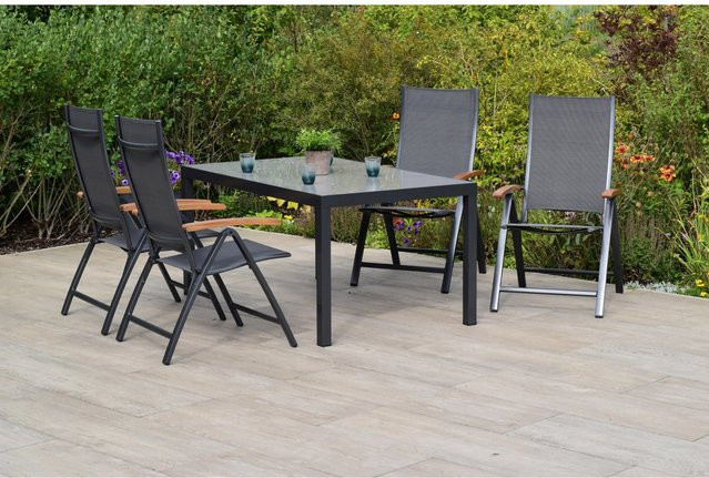 Merxx Toblino 5-tlg. Gartenmöbel-Set mit Tisch aus Aluminium und geöltem Akazienholz in Anthrazit und Grau, Tischbreite: 150 cm, Tischtiefe: 90 cm - Bild 1