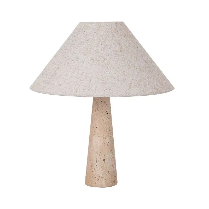 HomeLover Wabi-Sabi Tischlampe aus gelbem Travertin und Stoff für Wohnzimmer und Schlafzimmer - Bild 2