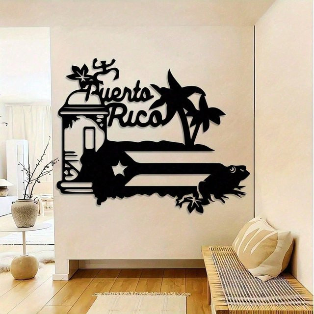 CIFBUY Vintage Metall-Wandkunst Puerto Rico Spanisches Zitat Aluminium-Schild Schwarze Hängende Dekoration - Bild 1