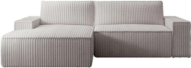 Vente-unique Schlafsofa Amelia in Lichtgrau mit Cord-Bezug und L-Form - Bild 1
