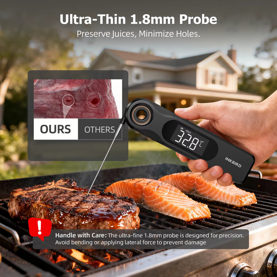 INKBIRD IHT-51K Dual-Display Fleischthermometer in Schwarz mit ultradünner 1,8 mm Sonde und schneller Reaktionszeit für Küche, Grillen und Backen - Bild 3