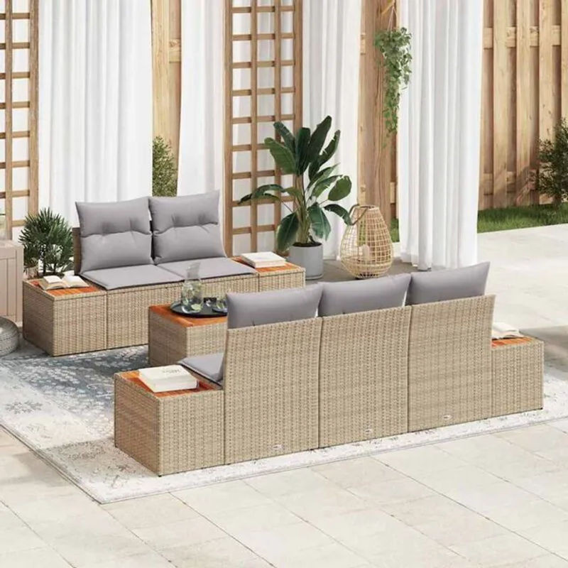 vidaxl Garten-Sofa-Set aus Poly-Rattan mit 6 Kissen in Beige - Bild 1