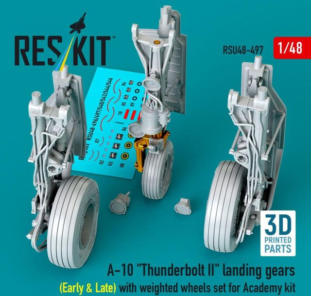 Academy A-10 Thunderbolt II landing gears (Early & Late) with weighted wheels set, Metal+3D Printed - Bild 1