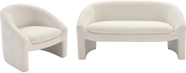 Vente-unique Couchgarnitur Ossana mit 2-Sitzer Sofa und Sessel aus weißem Bouclé-Stoff, Breite: 137 cm, Tiefe: 83 cm - Bild 1