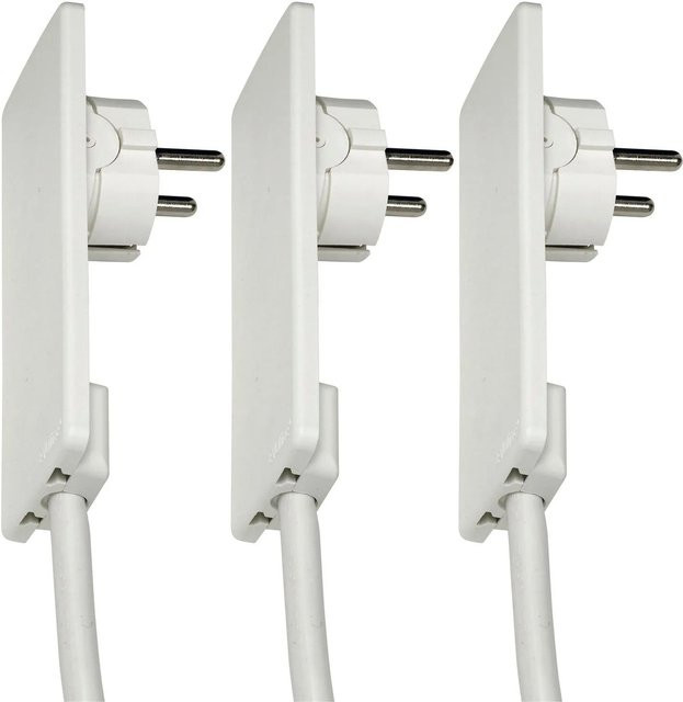 EVOline Plug Schukostecker 5 mm Flach aus Kunststoff in Weiß, 3 Stück - Bild 1