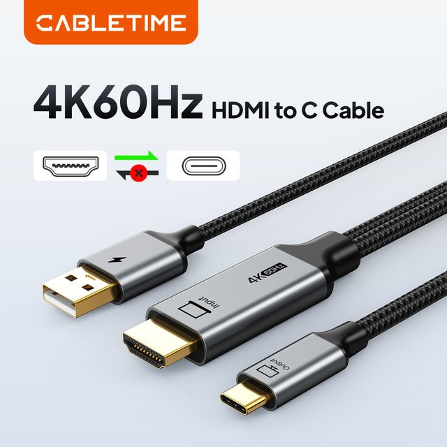 CABLETIME HDMI-zu-USB-C-Kabel 4K60Hz in Schwarz für Nintendo Switch und PlayStation Spielkonsolen mit USB-Stromversorgung - Bild 1