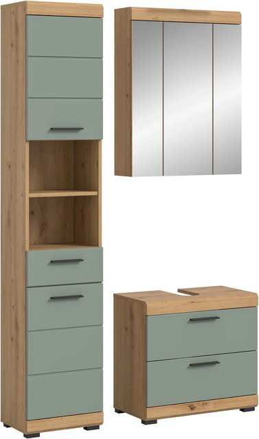 3-teilige Badkombination xonox.home Scout in Eiche Artisan Nachbildung und Salbei, modern, FSC-zertifiziert, B/H/T: 112 x 191 x 34 cm - Bild 1