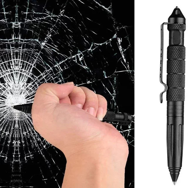 Multifunktionaler taktischer Metallstift in Schwarz für Outdoor, Notfall und Selbstverteidigung mit Glasbrecher und Anti-Slip-Funktion - Bild 1