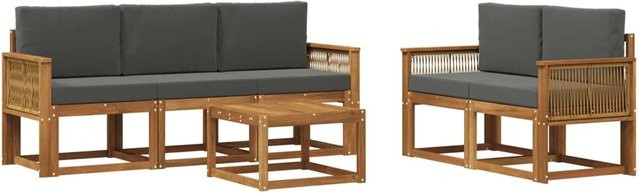 vidaXL Outdoor-Sofagarnitur aus Akazienholz mit 6 Teilen in Anthrazit und Natur mit Polsterkissen und Tisch - Bild 1