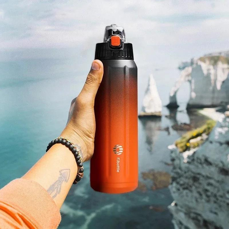 Fjbottle Thermosflasche aus Edelstahl für Sport und Outdoor, vakuumisoliert, hält Heißes und Kaltes, auslaufsicher, Farbe: Orange, Volumen: 600ml - Bild 2