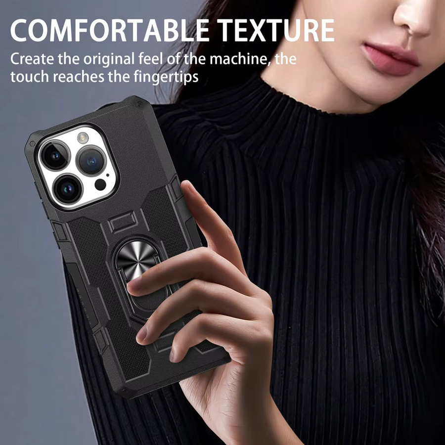 Stoßfeste Ringhülle mit Magnethalter für iPhone 17 Air bis iPhone 11 Pro Max in Pink und Black - Bild 3