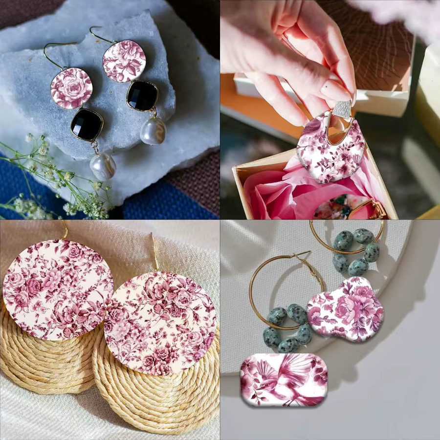 24 Stück Rosa orientalisches Blumen-Transferpapier für Polymer-Ton mit 4 Pfingstrosen-Designs - Bild 3