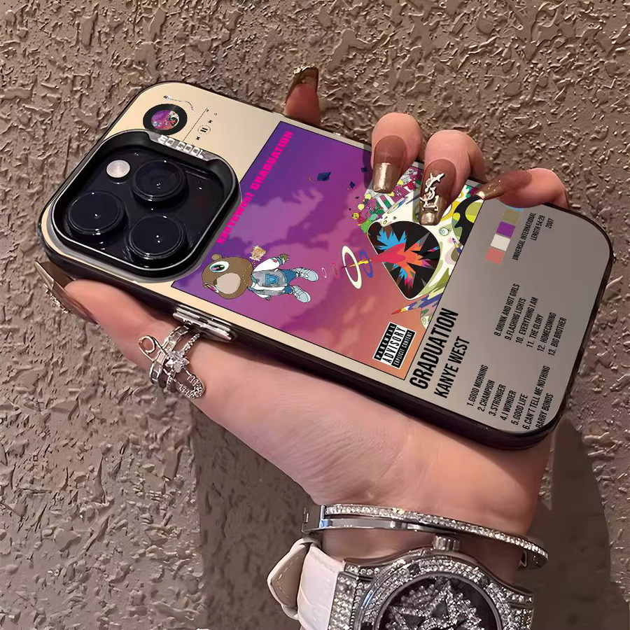 Kanye West Rapper Album Handyhülle für iPhone 16 15 14 13 12 11 Pro Max Plus, mehrfarbige Aurora Laser stoßfeste Schutzhülle - Bild 2
