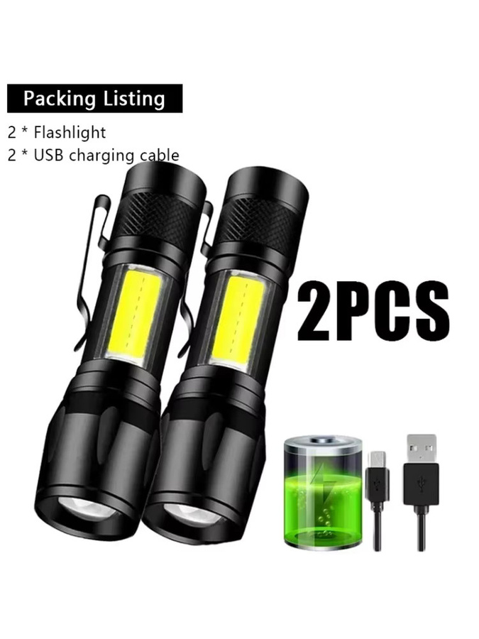 Heinast Mini LED Taschenlampe mit COB und XPE, tragbare USB-Aufladbare Camping Laterne mit Zoom und Stift-Clip, Schwarz - Bild 7