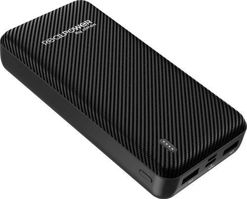 RealPower PB-20000 SE Powerbank mit 20000 mAh und USB-A sowie USB-C Anschlüssen in Schwarz - Bild 1