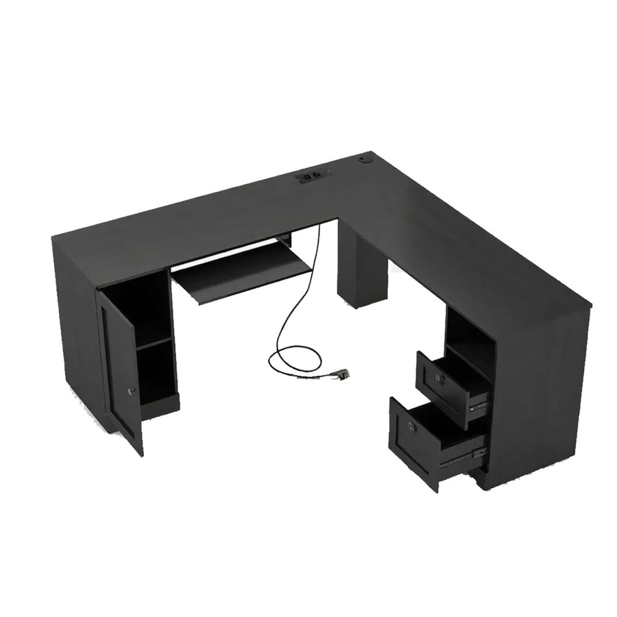 Costway Eckschreibtisch in L-Form mit Schubladenelement und Kabeldurchlass, Schwarz, B/T/H: 168 x 168 x 76 cm - Bild 2