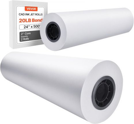 VEVOR CAD-Bond-Plotterpapier Weiß, 2 Rollen, Breite: 61 cm, Länge: 152,4 m, 80 g/m², matt, für Inkjet-Drucker, ideal für technische Pläne, GIS-Karten und Architekturentwürfe - Bild 1