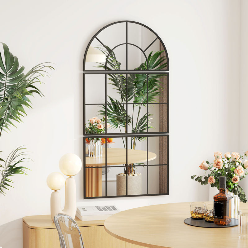 HOMCOM Wandspiegel dreiteilig in Schwarz, dekorativer Fensterspiegel mit Metallrahmen für Badezimmer und Wohnzimmer - Bild 2