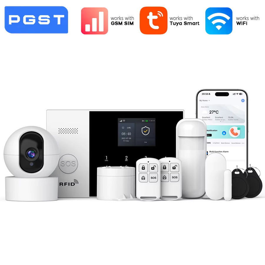 PGST Smart Home Alarmsystem WiFi GSM Drahtloses Einbruchschutz-Set mit PTZ IP-Kamera und 2-Wege-Audio in Weiß mit Tuya Unterstützung - Bild 5