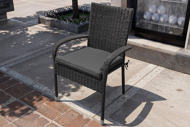 OUTFLEXX Rocking Basic Stapelstuhl aus Polyrattan mit Polster, grau/braun-meliert, B/T/H: 56 x 64 x 92 cm - Bild 1