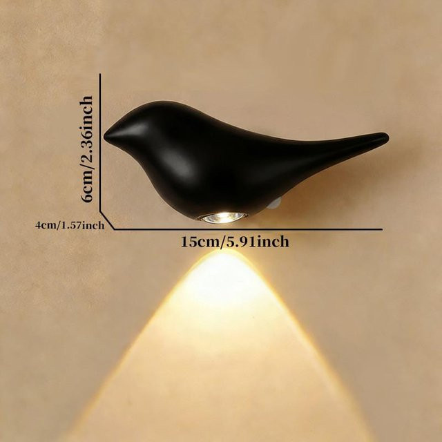 MapleQuern LED-Vogel-Wandleuchte mit Bewegungssensor und wiederaufladbarem Akku in Schwarz - Bild 1
