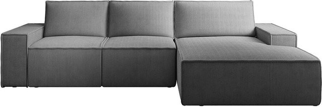 Vente-unique Schlafsofa Amelia in Anthrazitgrau mit Cord-Bezug, L-Form, Breite: 297 cm - Bild 1