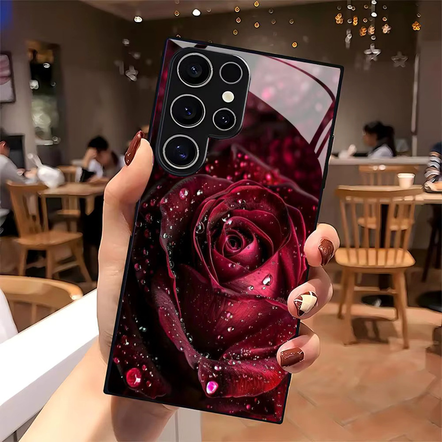Rote Rosenblüten Handyhülle aus Glas für Samsung Galaxy S26 S25 S24 S23 S22 S21 S20 Ultra Plus 5G, mattiert und rutschfest - Bild 2