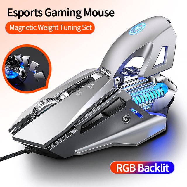 YINDIAO E-Sport Gaming-Maus mit RGB-Beleuchtung in Grau, kabelgebunden mit 200–7200 DPI für PC und Laptop - Bild 1