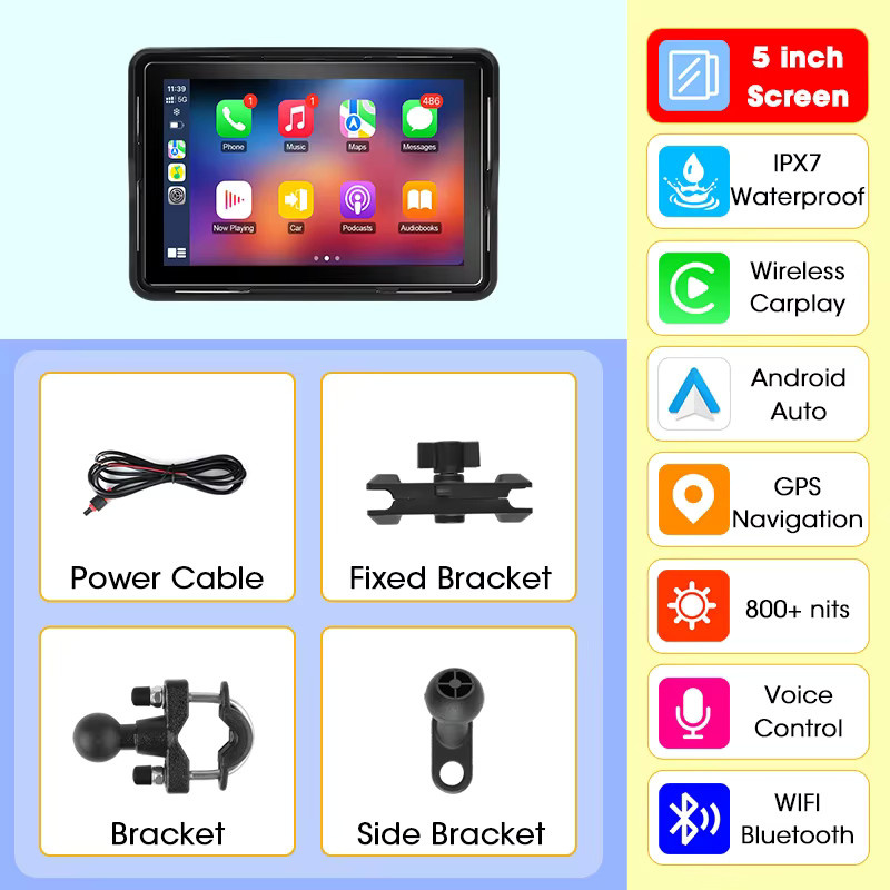 srnubi Wasserdichtes Motorrad GPS Navigationsgerät mit 5/7 Zoll Display, Wireless CarPlay und Android Auto, Schwarz - Bild 5