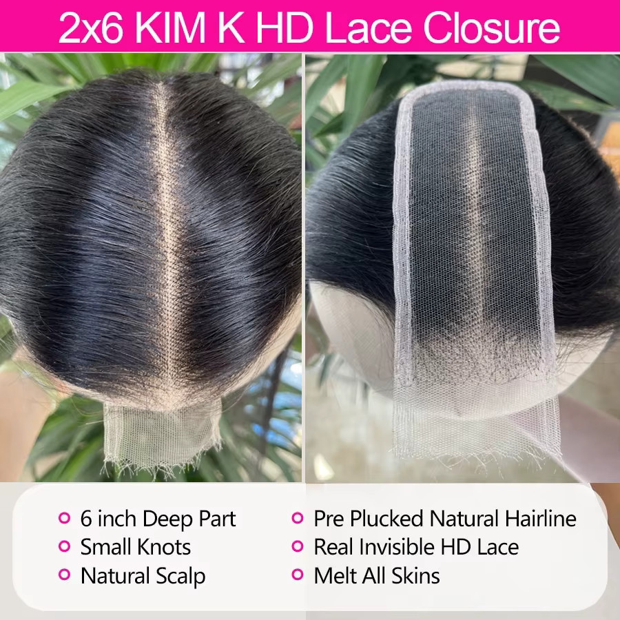 Eva Hair HD Lace Closure, Straight Human Hair, 2x6 Deep Parting - Bild 4