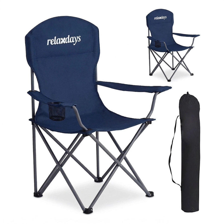 Relaxdays Campingstuhl 2er Set Blau aus Eisen und Polyester mit Getränkehalter und Armlehnen, H x B x T: 97 x 81 x 54 cm - Bild 2