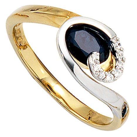 Colfem Ring 585 Gold, Bicolor, Saphir, Diamant, Brillant, Damen, Ringgröße 56 - Bild 1