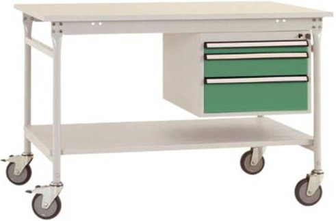 Manuflex BB5361.6011 BASIS mobiler Beistelltisch mit Melamin-Platte und Stahlgehäuse in Grün-Weiß, B/T/H: 100 x 80 x 85 cm - Bild 1
