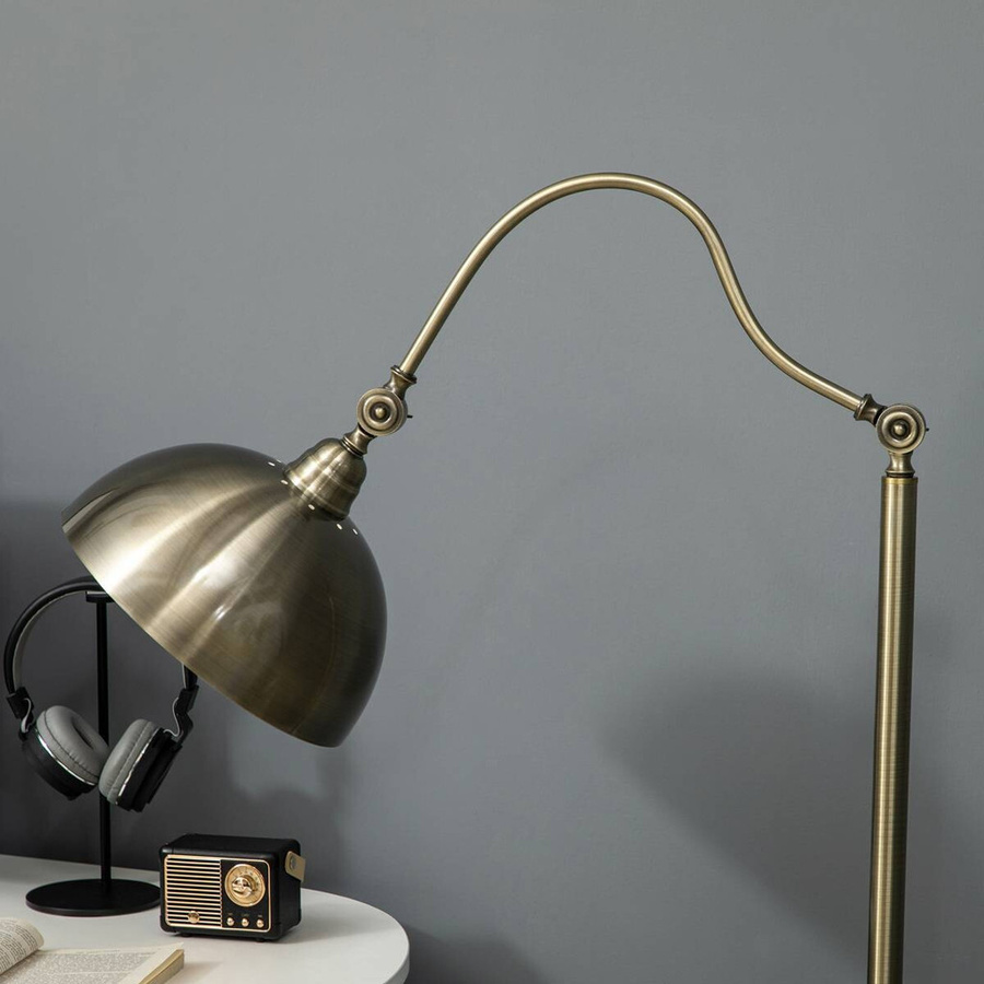 HOMCOM Retro Bogenlampe aus Metall in Messingoptik mit verstellbarem Lampenschirm und E27 Fassung, Bronze, B/T/H: 25,5 x 42 x 152 cm - Bild 3