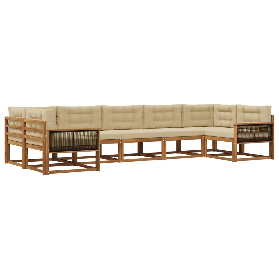 vidaXL Outdoor-Sofagarnitur in L-Form aus massivem Akazienholz mit Kissen, Farbe Natur und Beige - Bild 2