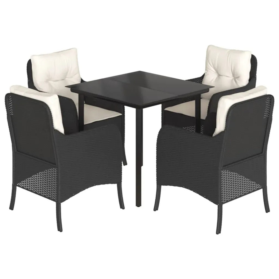 vidaXL 5-teilige Garten-Essgruppe aus Poly-Rattan mit Kissen in Schwarz und Weiß - Bild 2