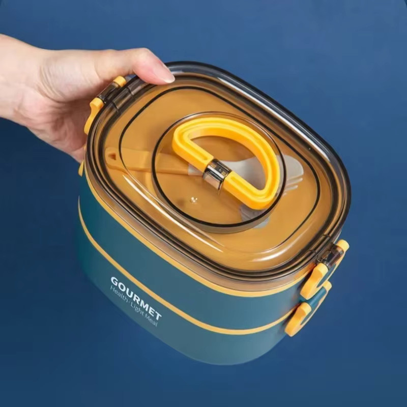 JUSTINLAU Isolierte Edelstahl Bento-Box in Rot, 3-lagige stapelbare Lunchbox, mikrowellengeeignet mit Griff - Bild 5