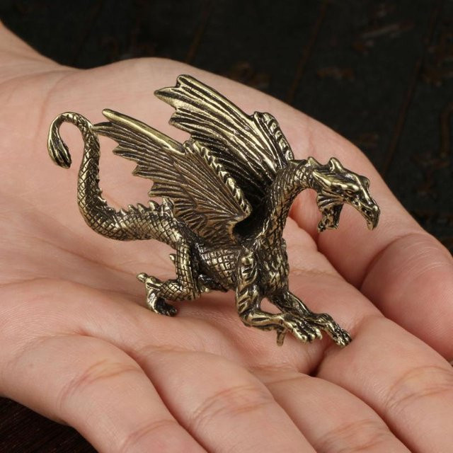 Vintage Kupfer Drachen Statue in Gold als Dämon Tier Figur für deine Schreibtisch Dekoration, B/H: 6,5 x 3,8 cm - Bild 1