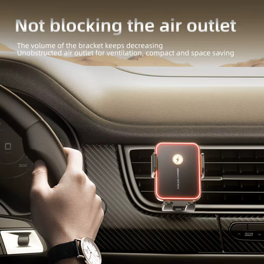 VIKEFON Mini Auto Wireless Ladegerät und Telefonhalterung mit 360 Grad Rotation und Open Clamping in Schwarz - Bild 3