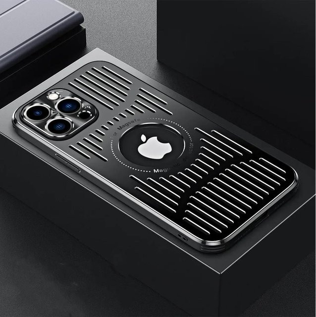 YULIN Magnetische Metall-Wärmeableitungs-Abdeckung für iPhone 14 16 13 12 1 Pro Max, kabelloses Laden kompatibel, in Schwarz, Blau oder Silber - Bild 1