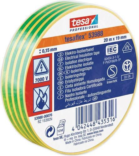 tesa Professional Isolierband in Gelb und Grün, Breite: 19 mm, Länge: 20 m - Bild 1