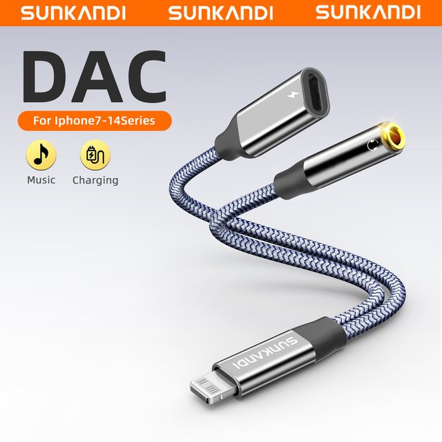 SUNKANDI 2-in-1 Dongle-Adapter in Grau: Lightning auf 3,5-mm-Kopfhöreranschluss und Dual Lightning für Audio und Laden - Bild 1
