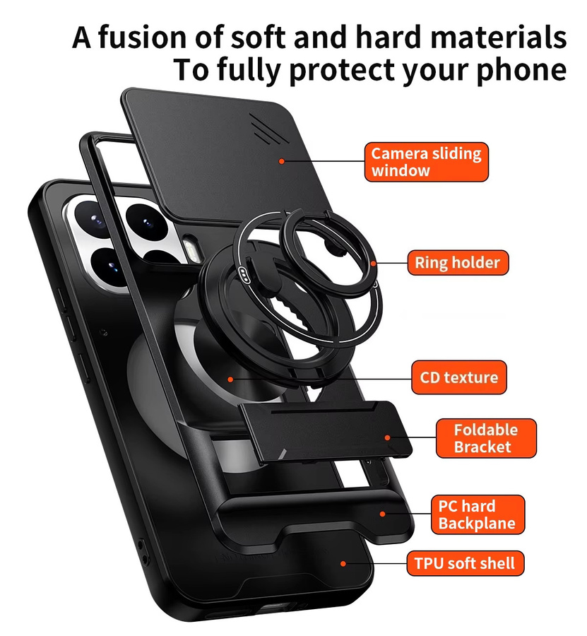 Stoßfeste Schutzhülle für Xiaomi 17T Pro und Xiaomi 17T mit drehbarem Kameraschutzring und Ständer in Schwarz - Bild 6