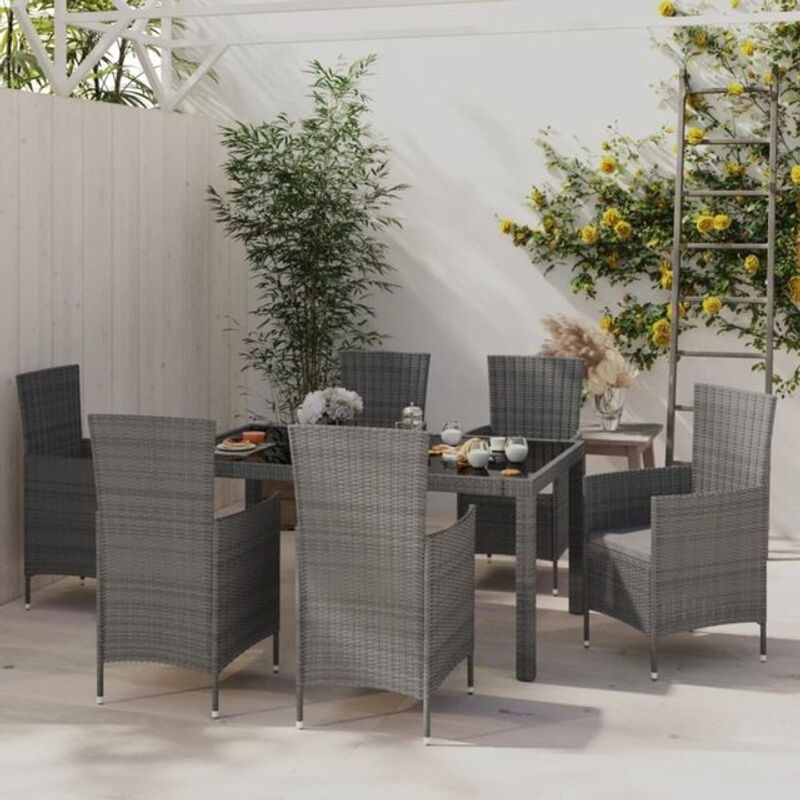 Prolenta Premium 7-teiliges Gartenmöbel-Set aus Polyrattan mit Kissen in Anthrazit - Bild 1