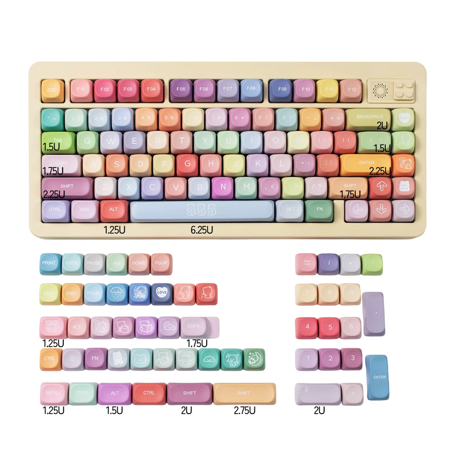 Venit Keys Gummy Bears Tastenkappen Set aus PBT im MOA Profile mit Dye-Sub-Verfahren für mechanische MX-Tastaturen, Mehrfarbig - Bild 2