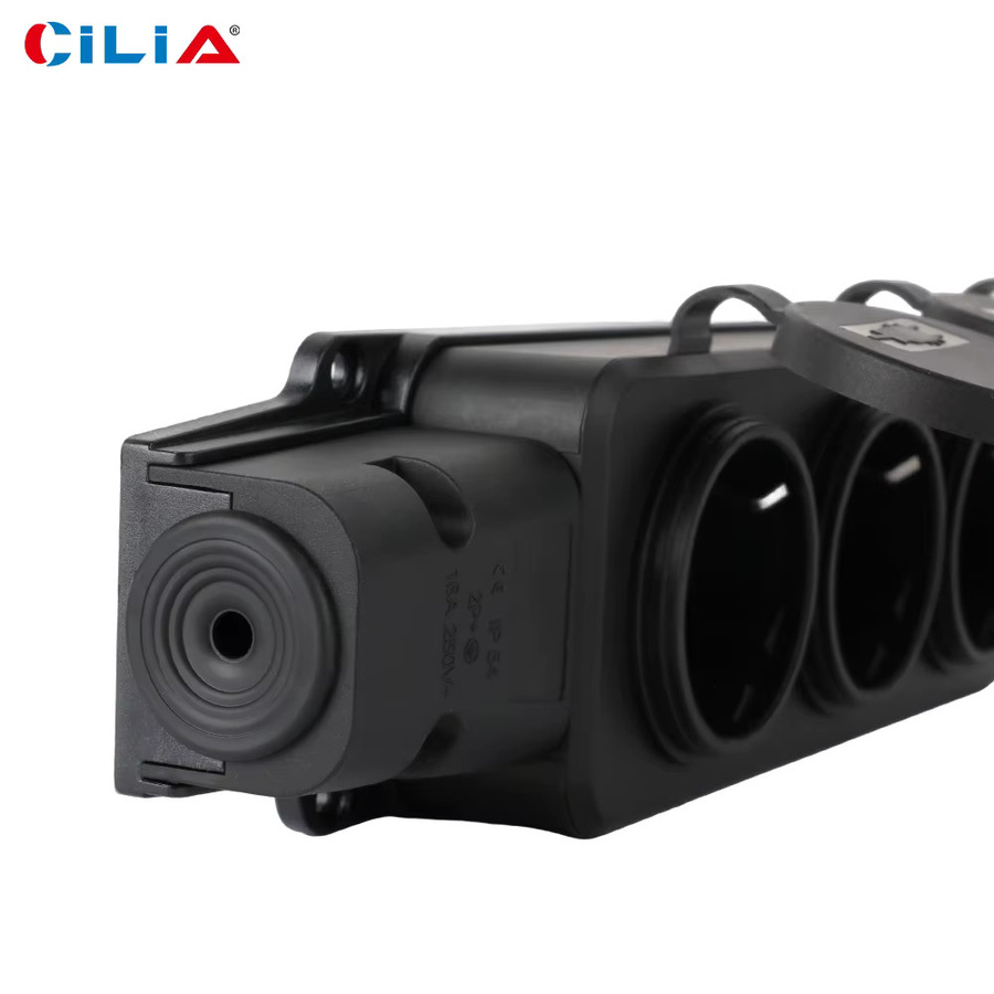 CILIA 3/4-Wege Outdoor Steckdose mit Regenschutzabdeckung, wasserdichte kabellose Erweiterungssteckdose IP54, 16A 3500W, Schwarz - Bild 5