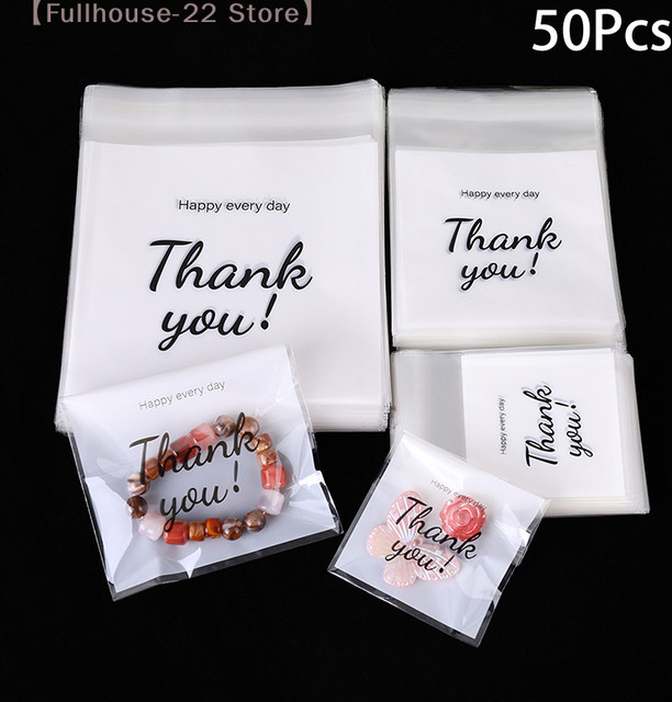 50 Stück transparente selbstklebende Plastiktüten von DANKE für Schmuck, Kekse und Geschenke - Bild 1